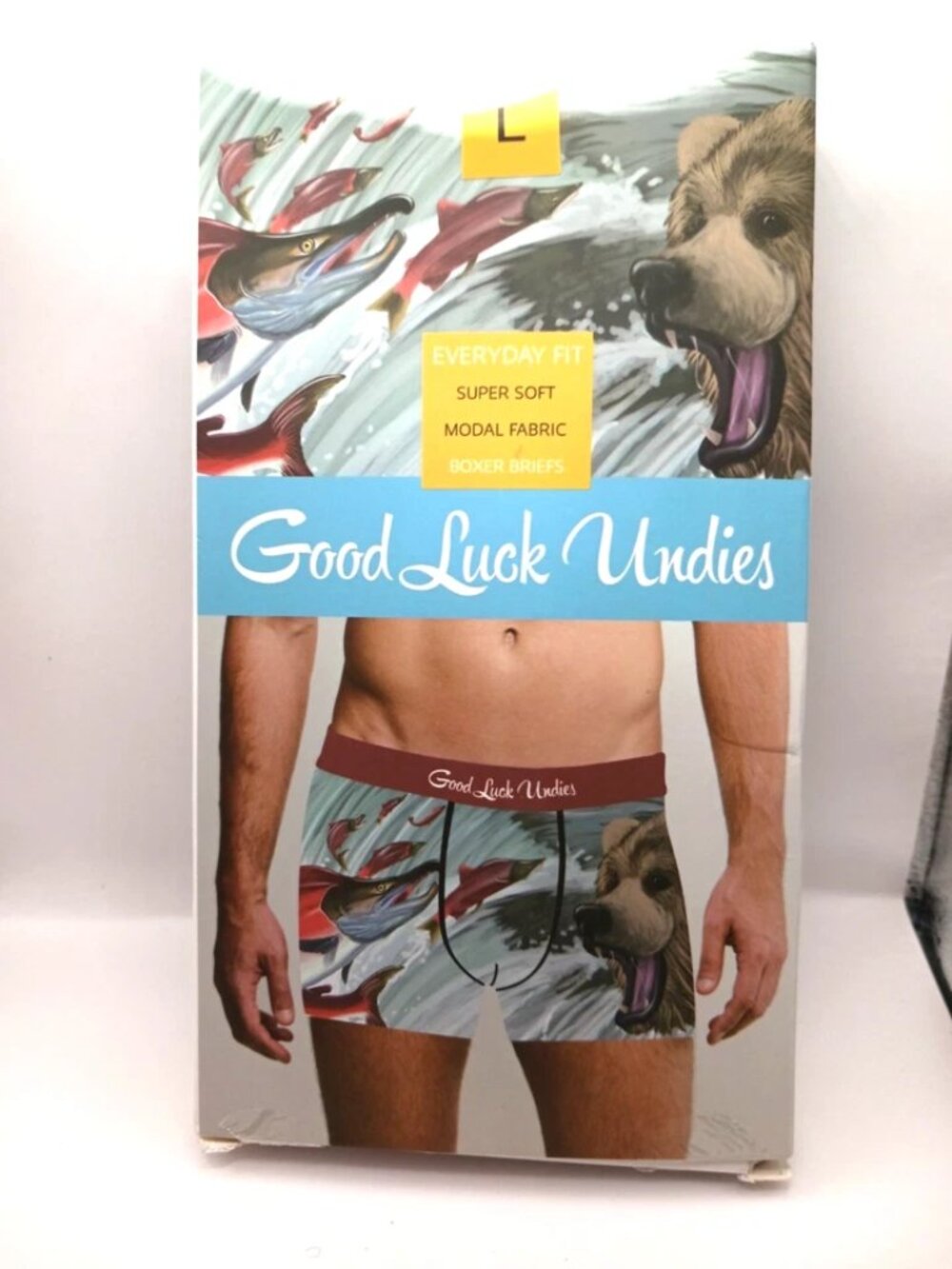 Men's Good Luck Undies Size Large Bear Catching Salmon New In Box Underwear